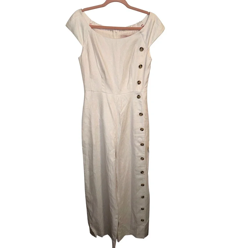 Gal Meets Glam Collection Ivory Wide Leg Side Button Jumpsuit K0393M Size 2‎ NEW